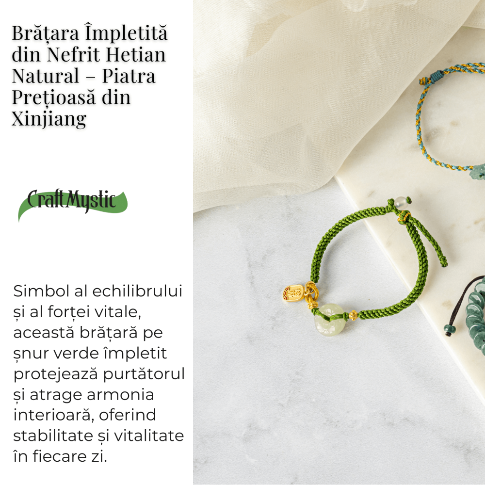 Bratara impletita cu Nefrit Hetian Natural si snur verde – Vitalitate si Protectie [3]