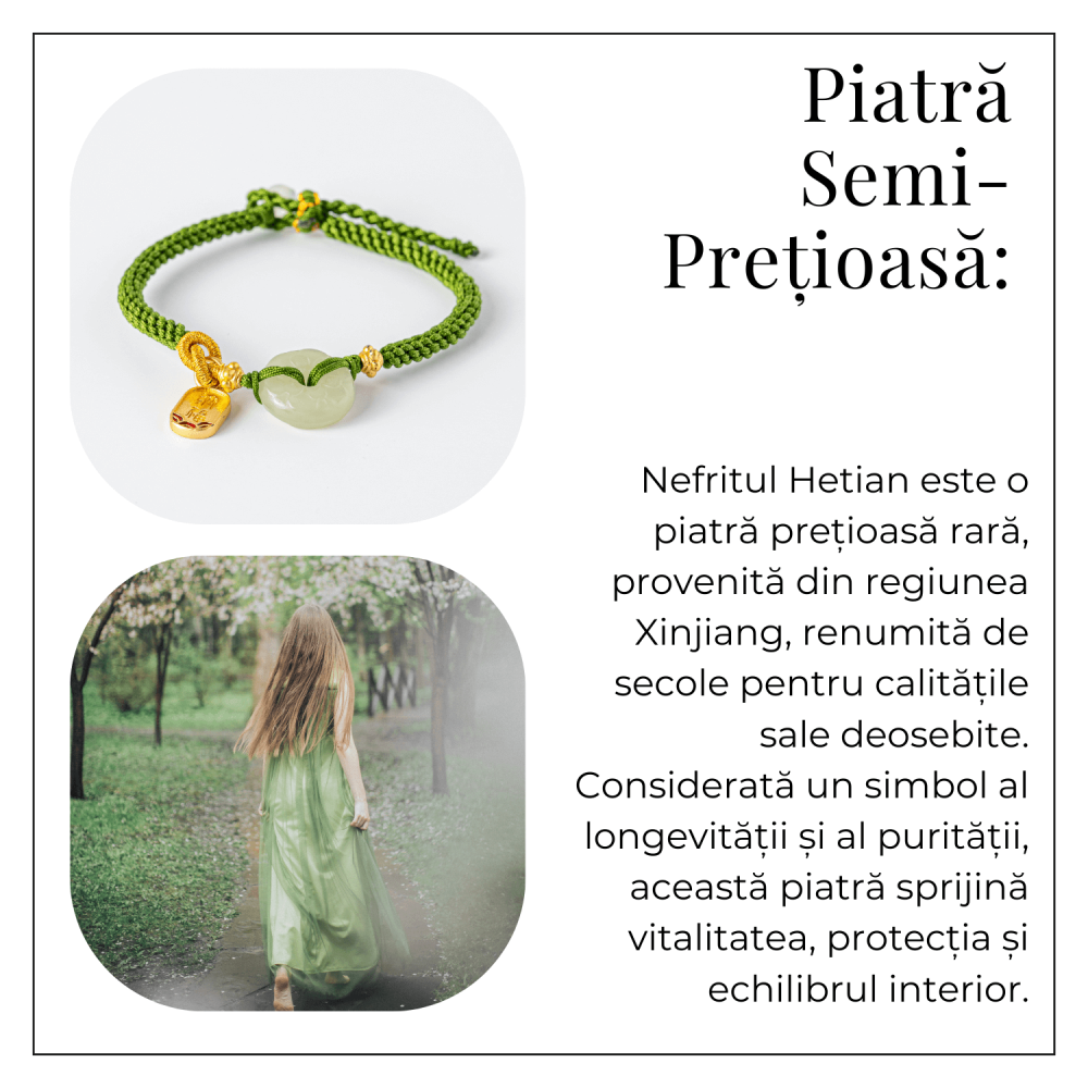Bratara impletita cu Nefrit Hetian Natural si snur verde – Vitalitate si Protectie [6]
