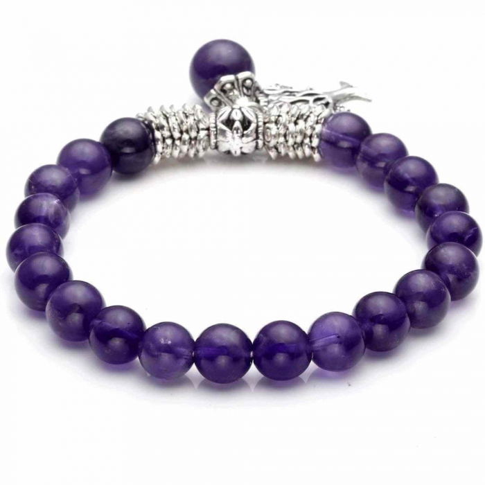 Bratara din pietre semipretioase 8mm Ametist- Pandativ cu Arborele vietii [5]