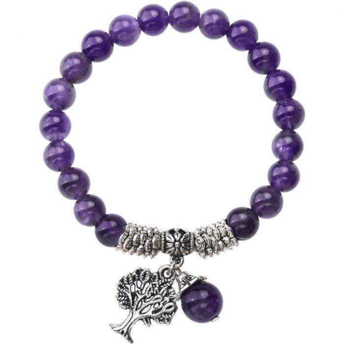 Bratara din pietre semipretioase 8mm Ametist- Pandativ cu Arborele vietii [1]