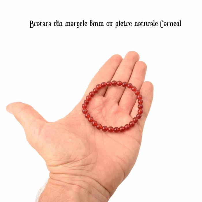 Bratara elastica cu margele 6mm din pietre naturale Carneol pentru barbati si femei - [2]
