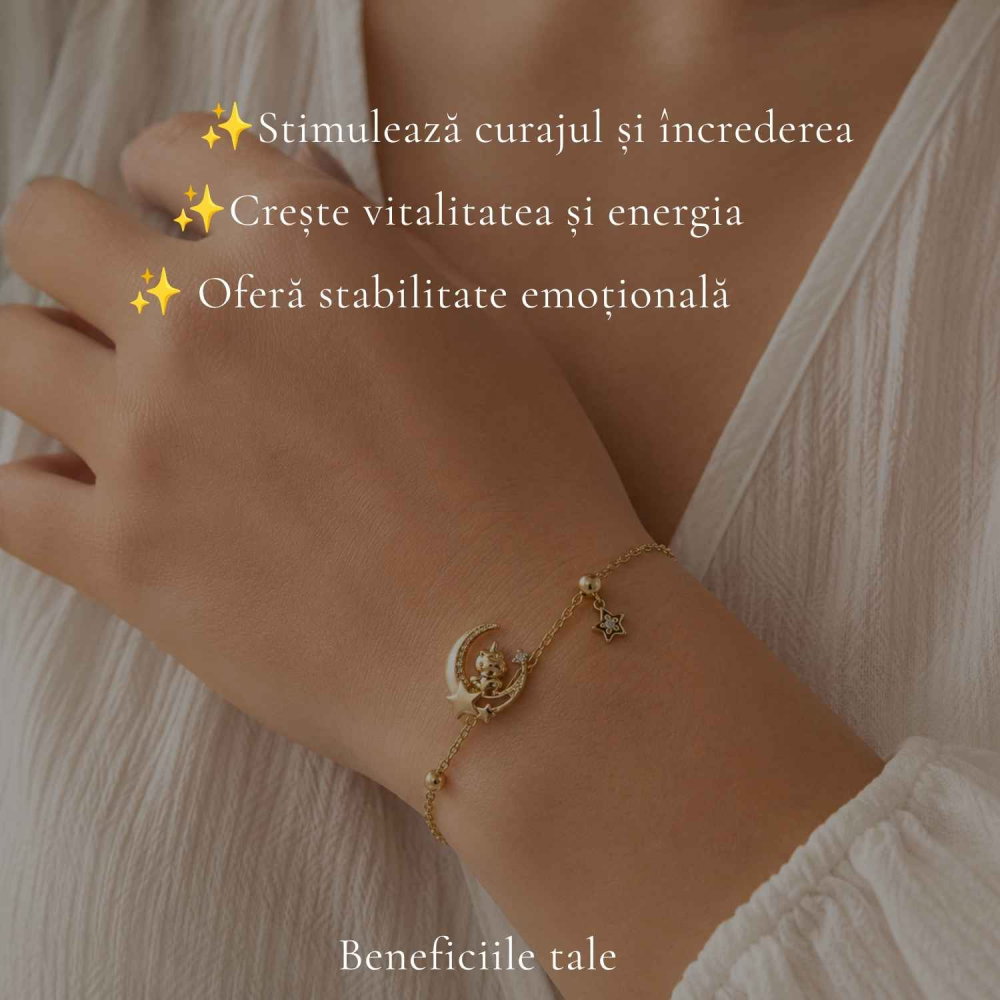 Bratara Argint 925 Placat Auriu cu Sidef Natural, Semiluna, Stea si Calut – Feminitate si Intuitie [3]