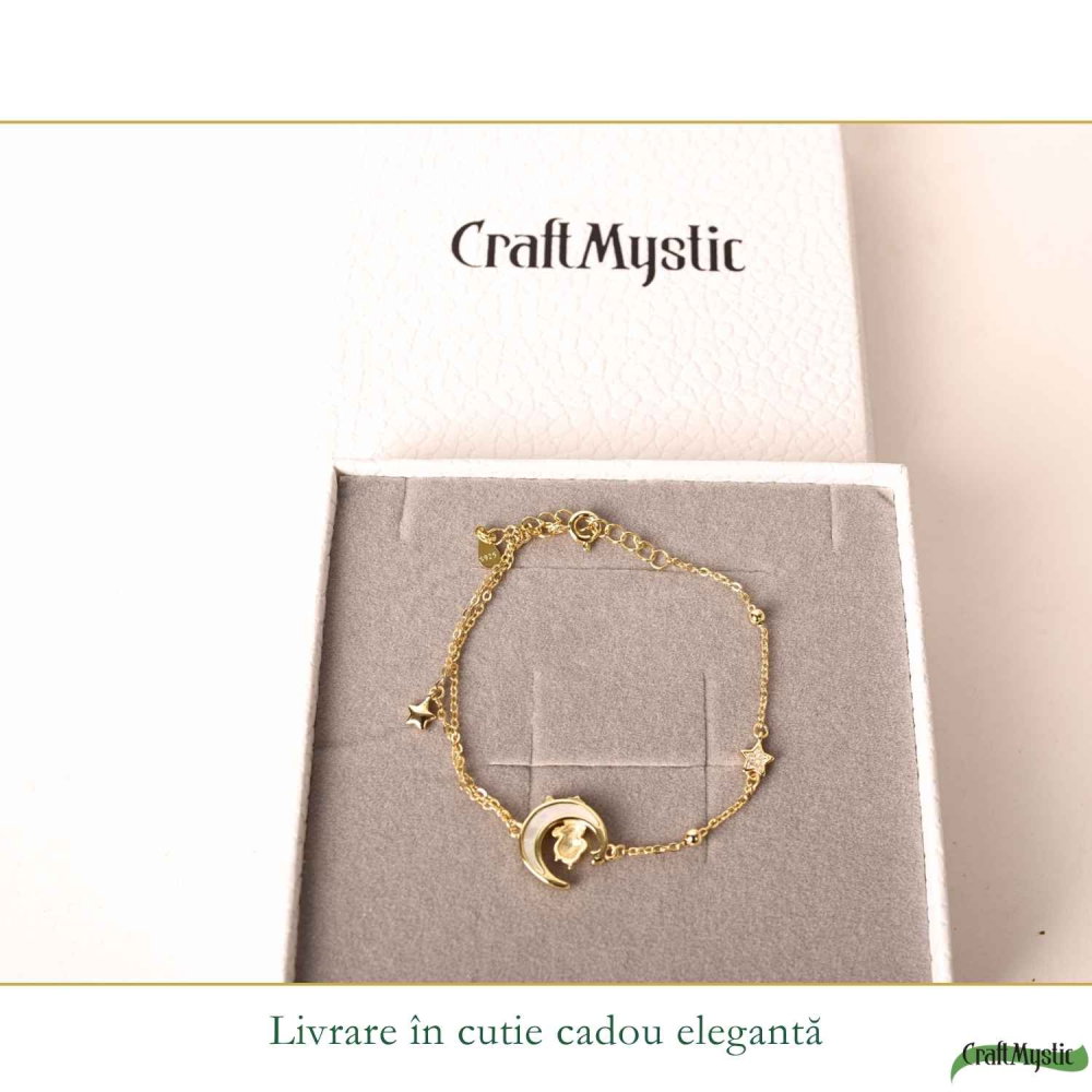 Bratara Argint 925 Placat Auriu cu Sidef Natural, Semiluna, Stea si Calut – Feminitate si Intuitie [6]