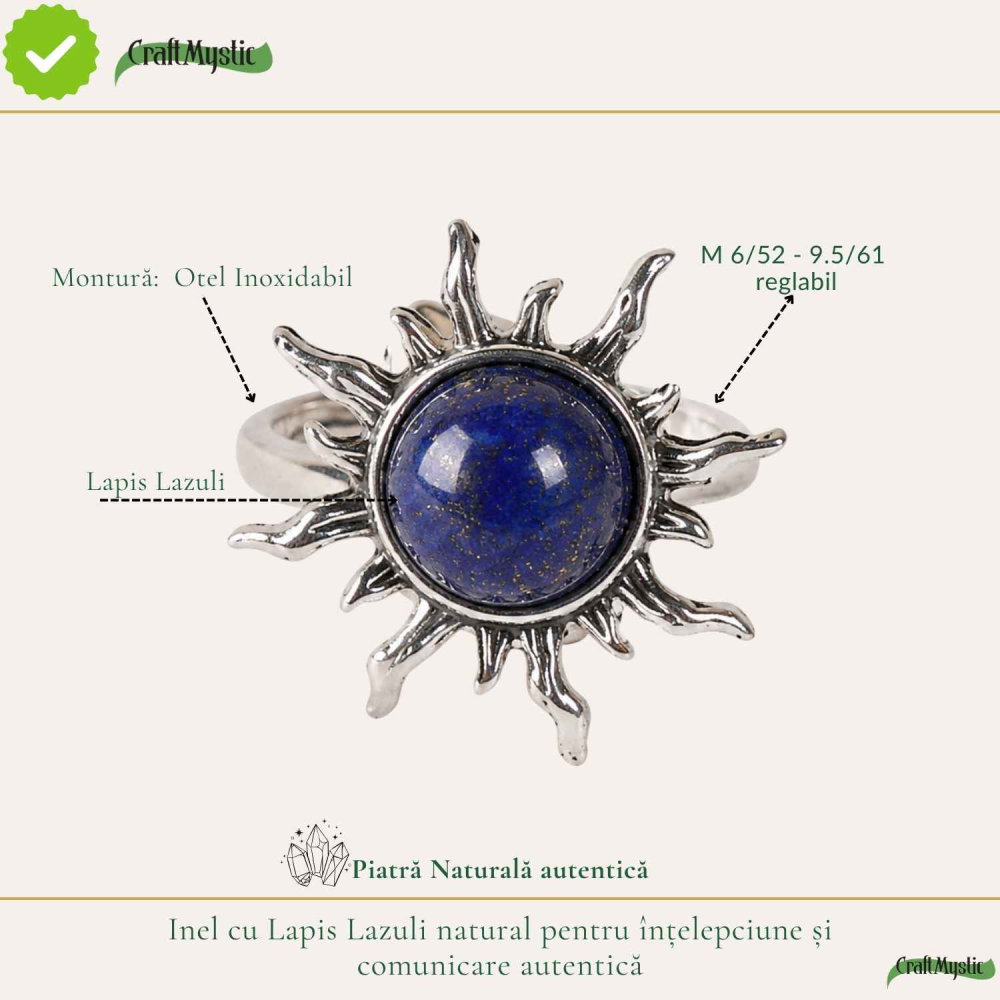 Inel cu Lapis Lazuli Natural in Forma de Soare – Intelepciune si Comunicare Autentica [4]