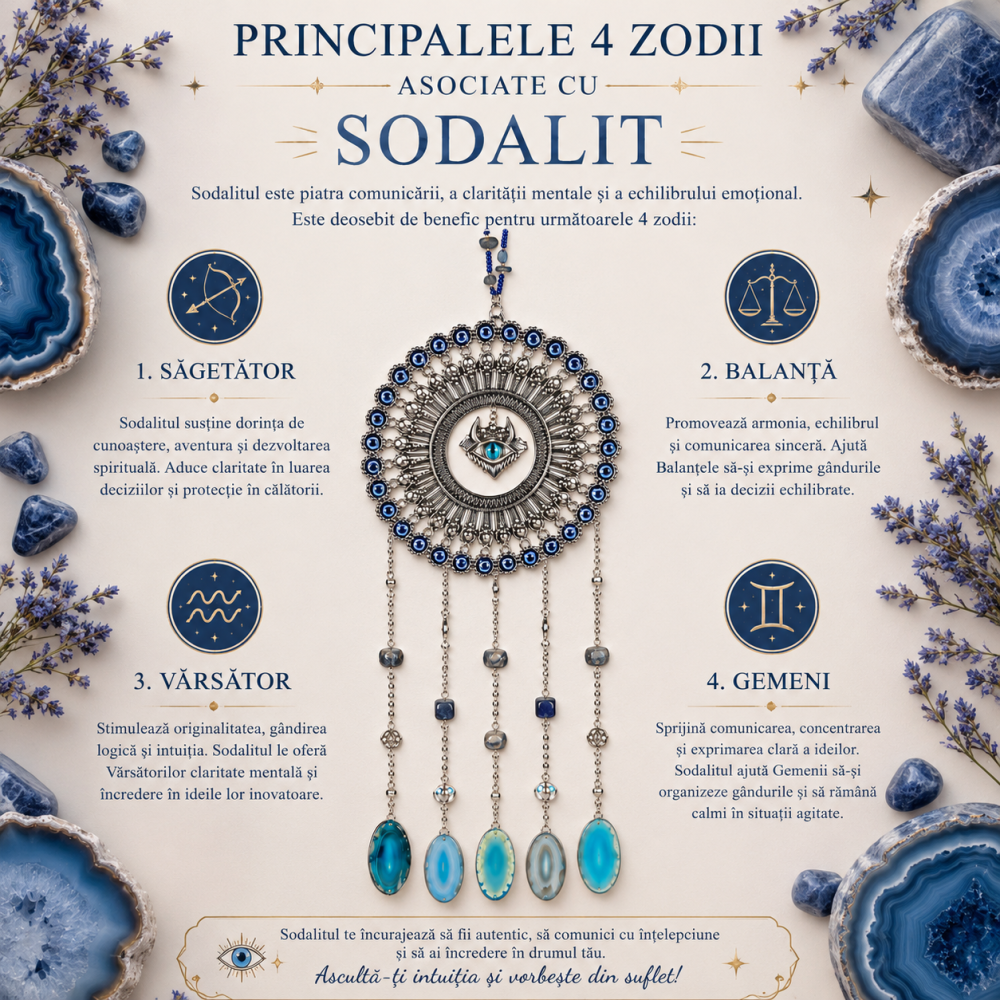 Dreamcatcher cu Sodalit, Felii de Agat si Ochi Protector – Claritate si Protectie Energetica [3]