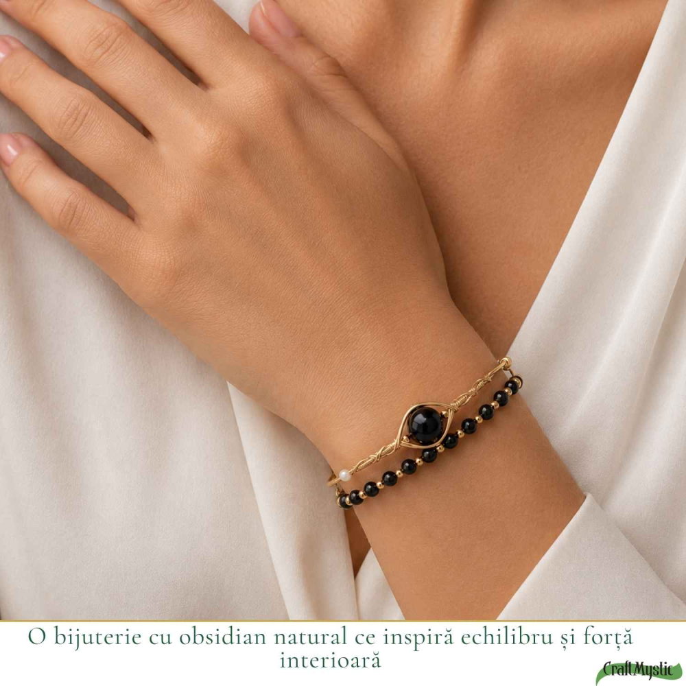 Bratara din Cupru cu Obsidian Natural – Protectie, Echilibru si Incredere [2]