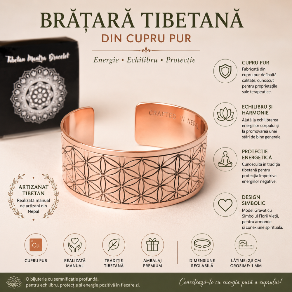 Bratara Tibetana din Cupru Pur Reglabila – Echilibru, Protectie si Energie Naturala [5]