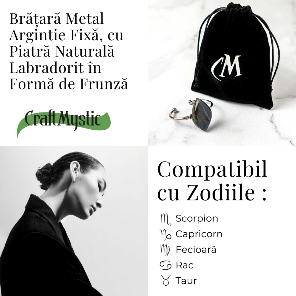 Bratara Fixa Argintie cu Labradorit Frunza – Intuitie si Protectie [4]