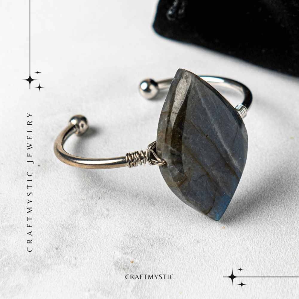 Bratara Fixa Argintie cu Labradorit Frunza – Intuitie si Protectie [6]