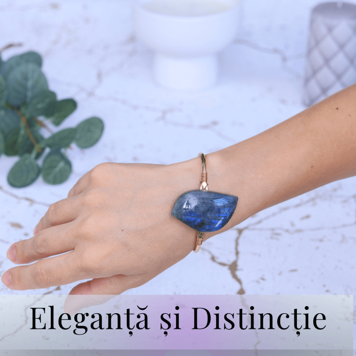 Bratara din Labradorit cu piatra 3.5-4 cm aurie pentru Protectie energetica [2]