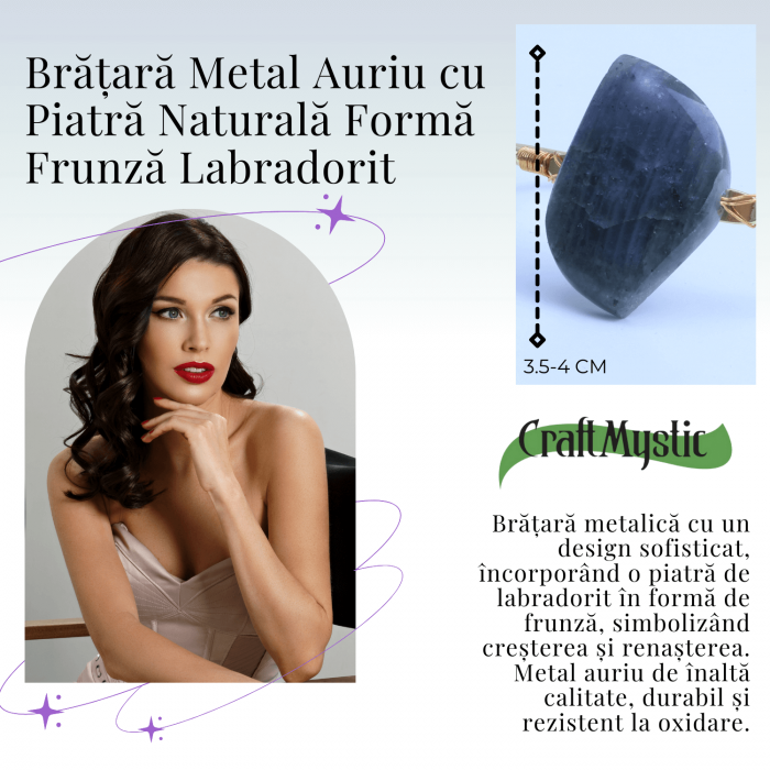 Bratara din Labradorit cu piatra 3.5-4 cm aurie pentru Protectie energetica [3]