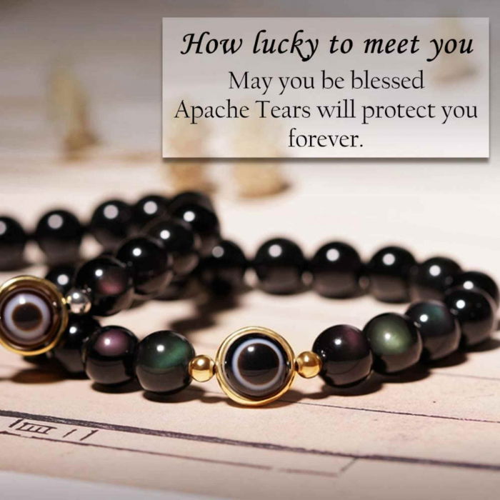 Bratara din obsidian negru si ochi natural de agat - bratara feng shui pentru protectie si noroc [6]