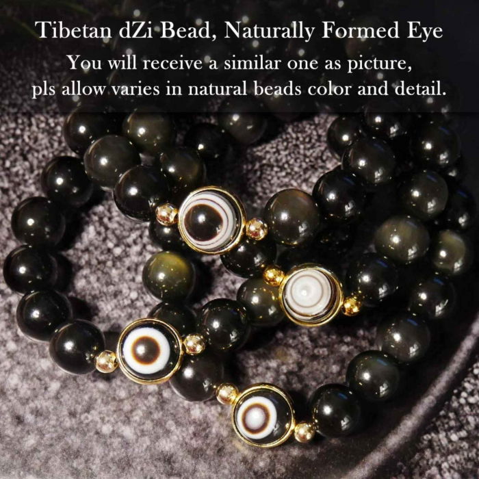 Bratara din obsidian negru si ochi natural de agat - bratara feng shui pentru protectie si noroc [5]