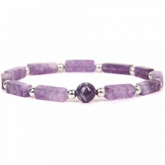 Bratara deosebita cu ametist natural 8mm - Elastica ajustabila cu pietre semipretioase violete [7]