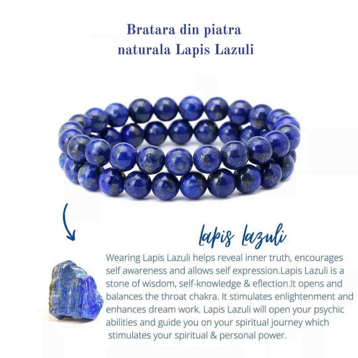 Bratara din pietre semipretioase 8mm Lapis Lazuli lucrata manual - Bratara stretch cu margele [5]