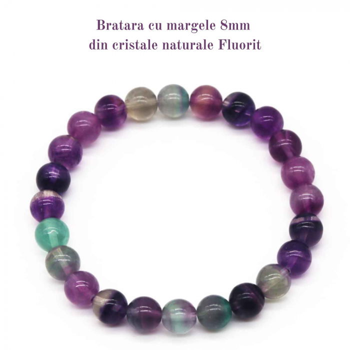 Bratara curcubeu din cristale semipretiose Fluorit 9MM Cadou bijuterii cristal chakra natural [2]