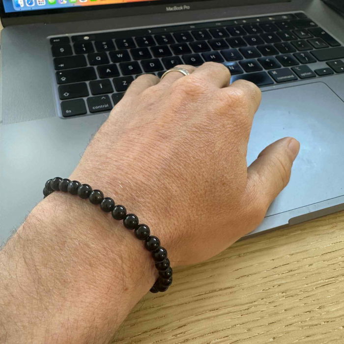 Bratara elastica cu margele de onix negru stralucitor natural de 6 mm - Adevar + Forta - Bratara unisex cu margele neagra de inalta calitate pentru barbati si femei - Dimensiune reglabila [3]
