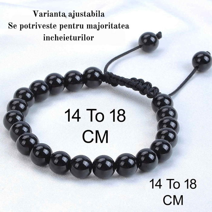Bratara cu Margele de 8mm din Cristale Semipretioase Onyx Negru, Curea de Mana Reglabila pentru Incheietura Mainii, Eliminator de Energie Negativa [3]