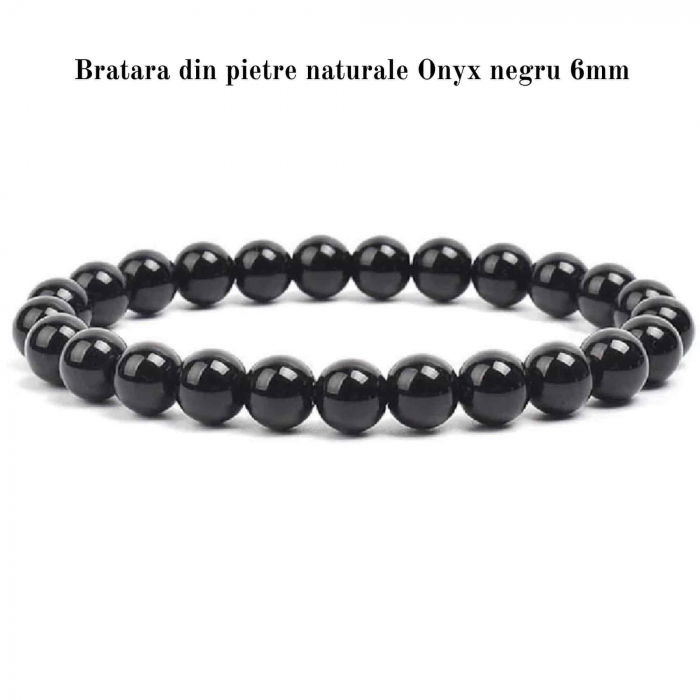 Bratara elastica cu margele de onix negru stralucitor natural de 6 mm - Adevar + Forta - Bratara unisex cu margele neagra de inalta calitate pentru barbati si femei - Dimensiune reglabila [4]