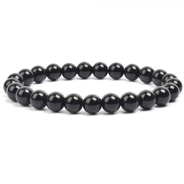 Bratara elastica cu margele de onix negru stralucitor natural de 6 mm - Adevar + Forta - Bratara unisex cu margele neagra de inalta calitate pentru barbati si femei - Dimensiune reglabila [1]