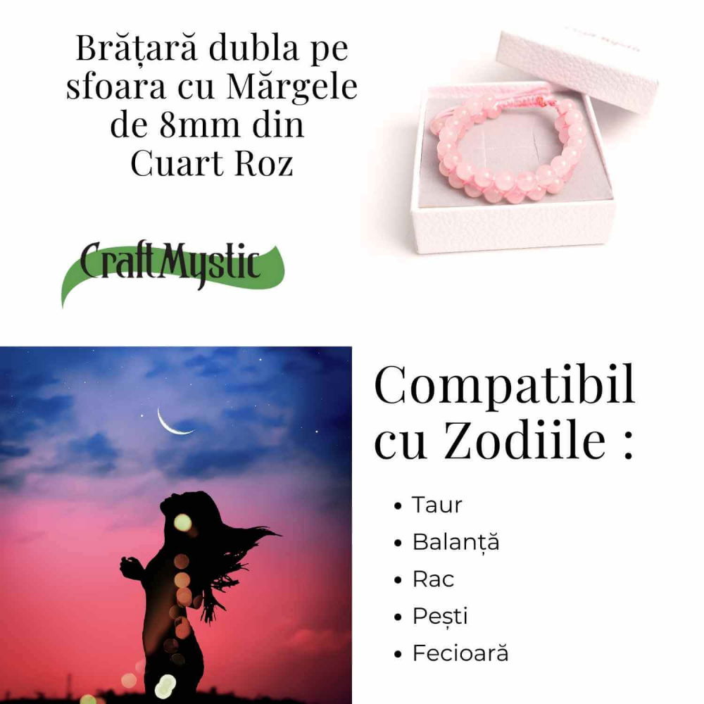Bratara Dubla Reglabila din Cuart Roz 8mm – Iubire și Armonie [4]