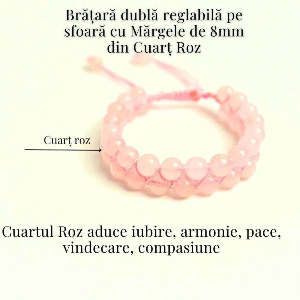 Bratara Dubla Reglabila din Cuart Roz 8mm – Iubire și Armonie [3]