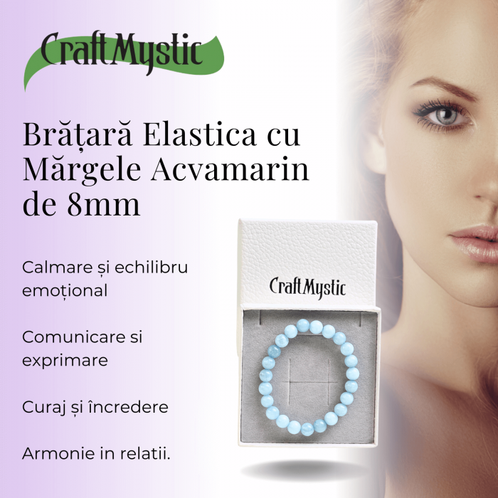 Bratara din cristal natural acvamarin pentru barbati si femei -  Bratara elastica cu margele de 6mm acvamarin natural Aduce noroc Cadouri pentru ziua mamei [6]