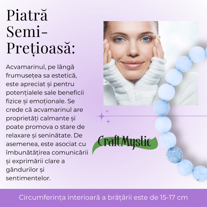 Bratara din cristal natural acvamarin pentru barbati si femei -  Bratara elastica cu margele de 6mm acvamarin natural Aduce noroc Cadouri pentru ziua mamei [5]