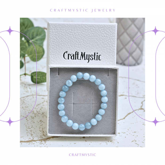 Bratara din cristal natural acvamarin pentru barbati si femei -  Bratara elastica cu margele de 6mm acvamarin natural Aduce noroc Cadouri pentru ziua mamei [2]