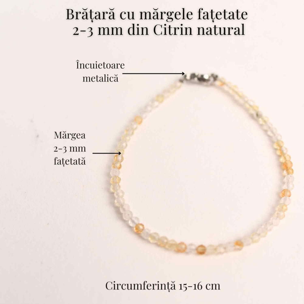Bratara cu margele 2-3 mm citrin fatetat natural pentru prosperitate si energie pozitiva [4]