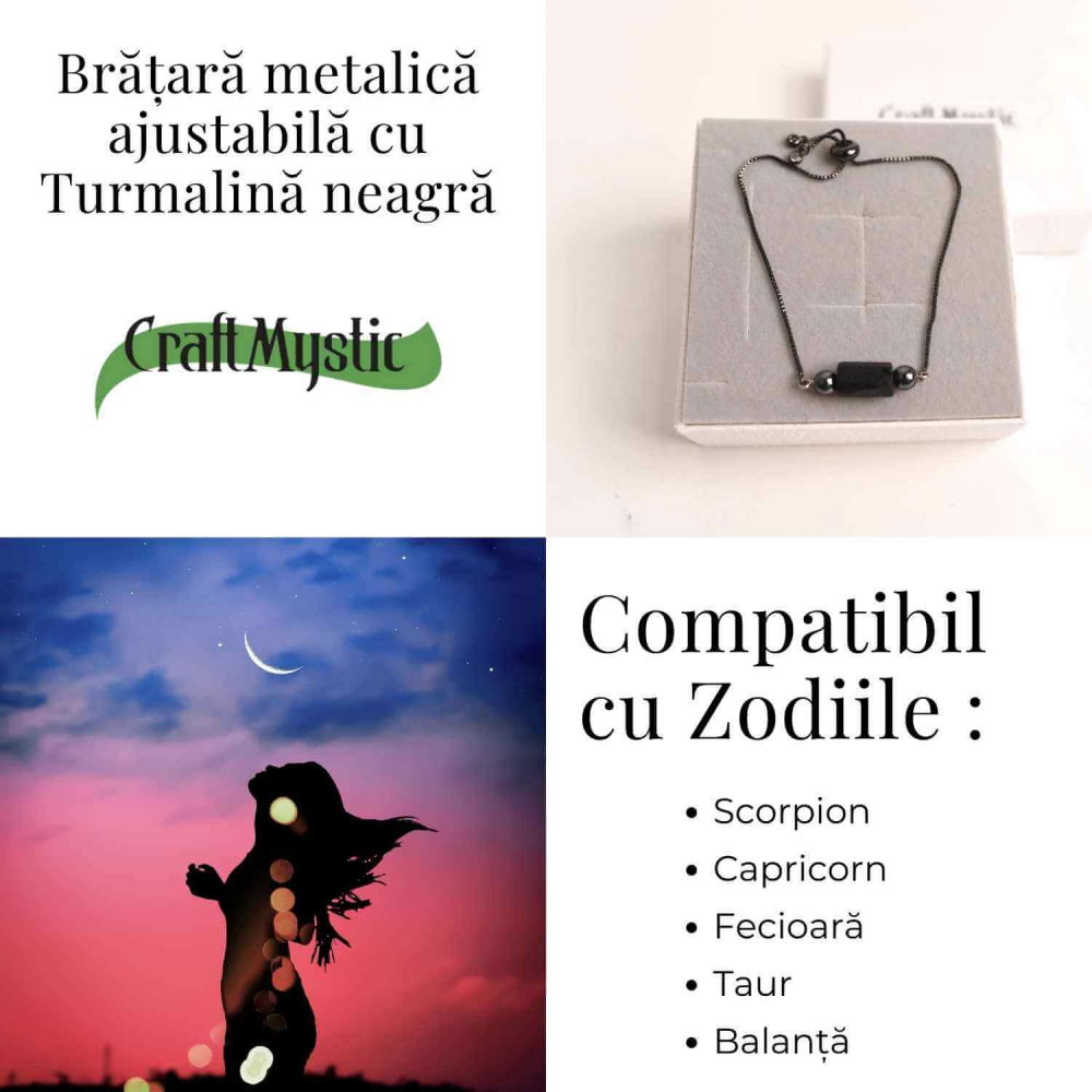 Bratara metalica ajustabila cu turmalina neagra pentru protectie energetica [7]