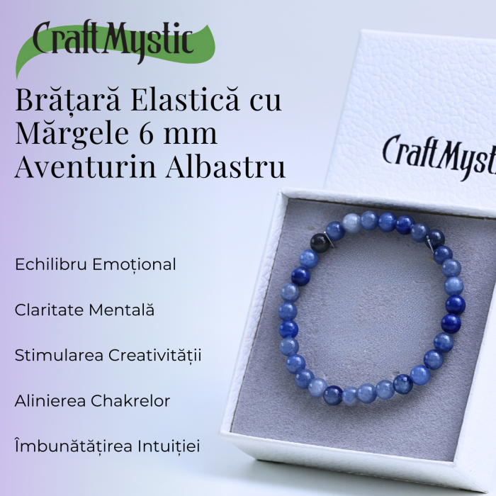 Bratara Elastica cu Margele 6mm Aventurin albastru pentru Claritate Mentala si Focus [3]