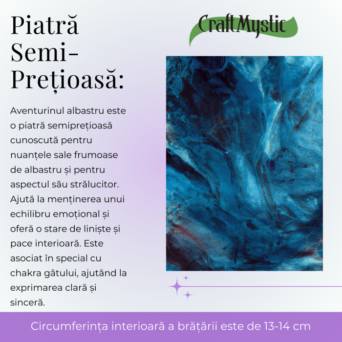 Bratara Elastica cu Margele 6mm Aventurin albastru pentru Claritate Mentala si Focus [8]