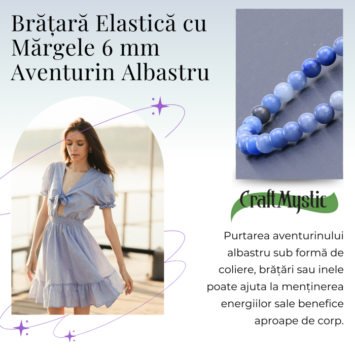 Bratara Elastica cu Margele 6mm Aventurin albastru pentru Claritate Mentala si Focus [5]