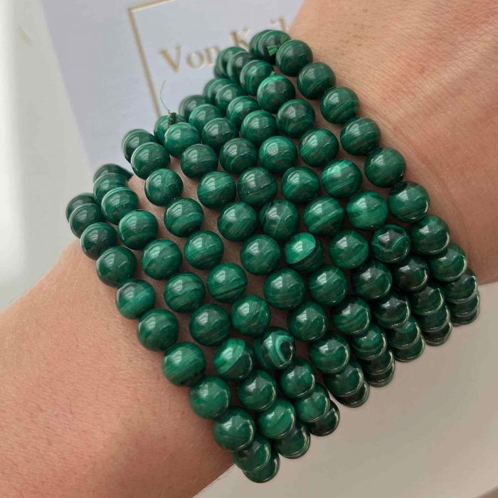 Bratara elastica lucrata manual cu Malachit natural India Margele Rotunde Semi-Pretioase de 6mm Unisex Lungime 15 cm [2]
