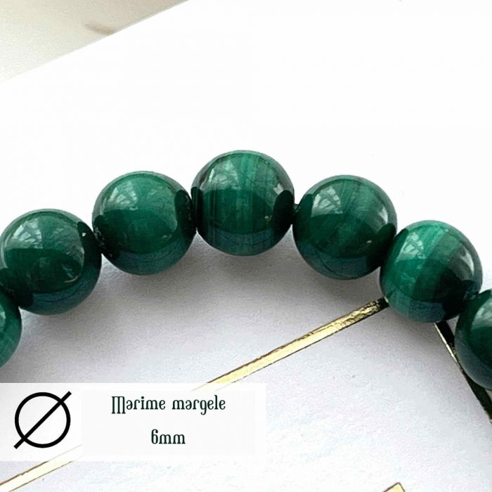 Bratara elastica lucrata manual cu Malachit natural India Margele Rotunde Semi-Pretioase de 6mm Unisex Lungime 15 cm [4]
