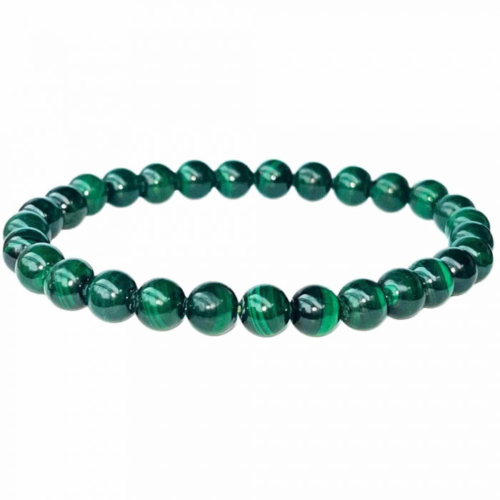 Bratara elastica lucrata manual cu Malachit natural India Margele Rotunde Semi-Pretioase de 6mm Unisex Lungime 15 cm [1]