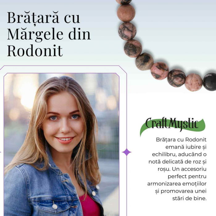 Bratara Elastica cu Margele 6mm din Rodonit -Vindecare Emotionala si Echilibru [2]