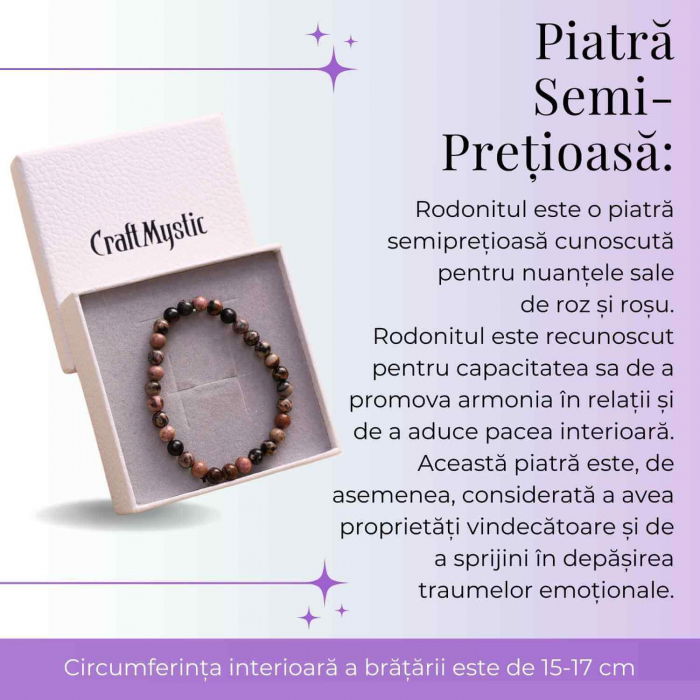 Bratara Elastica cu Margele 6mm din Rodonit -Vindecare Emotionala si Echilibru [4]