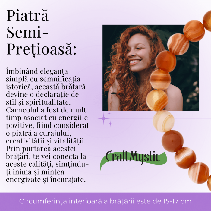 Bratara Elastica cu Margele de Carneol 8mm - Pulsul Creativitatii si Energiei [4]