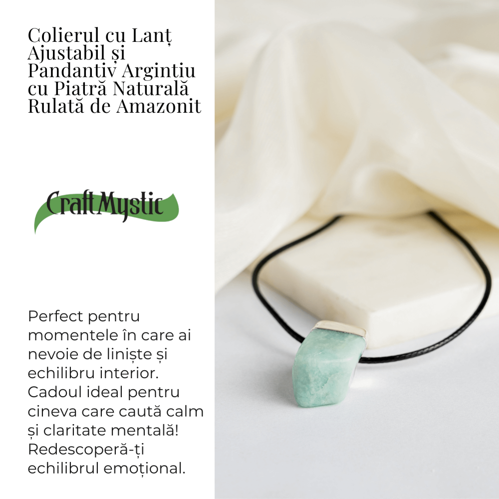 Colier cu Piatra Rulata de Amazonit Natural – Liniste, Echilibru si Claritate Interioara [3]