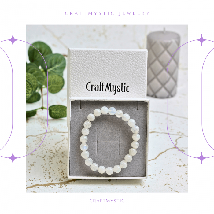 Bratara Elastica cu Margele 8mm din Piatra Lunii Curcubeu - Magie si Femininitate [4]