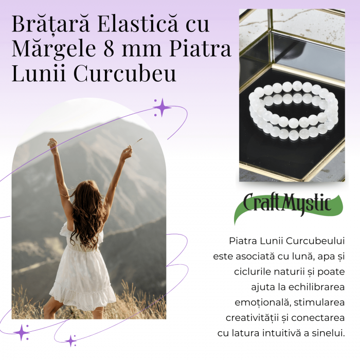 Bratara Elastica cu Margele 8mm din Piatra Lunii Curcubeu - Magie si Femininitate [6]
