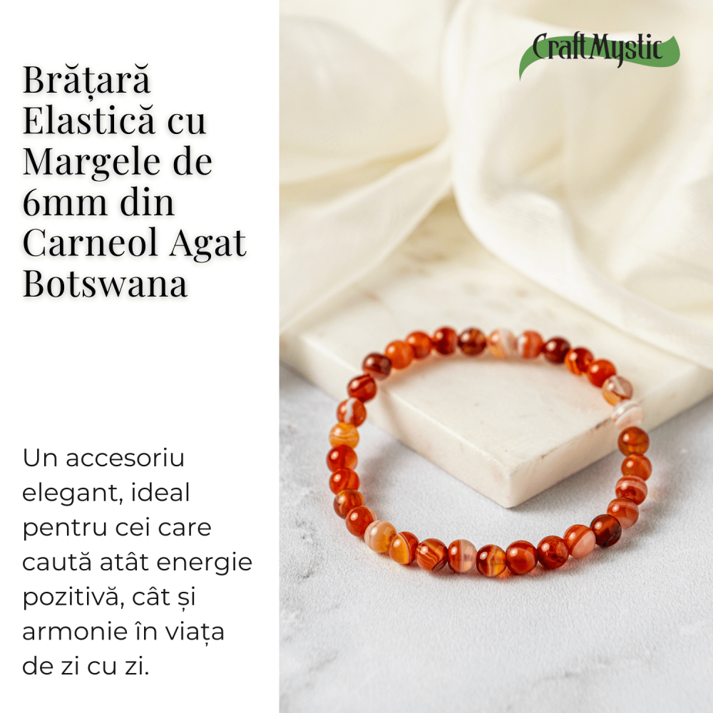 Bratara elastica cu margele de Carneol Agat Botswana – Energie si Vitalitate [3]