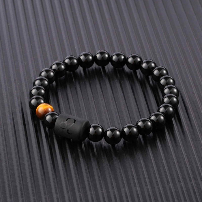 Bratara din pietre naturale 8mm Obsidian si Ochi de Tigru pentru barbati cu cele 12 constelatii - Include dubla gravura cu semn zodiacal specific [3]