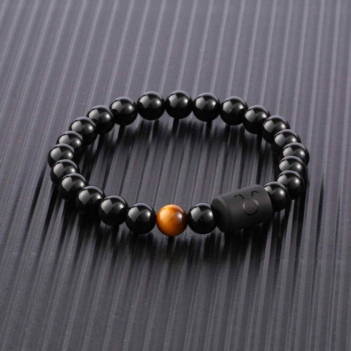 Bratara din pietre naturale 8mm Obsidian si Ochi de Tigru pentru barbati cu cele 12 constelatii - Include dubla gravura cu semn zodiacal specific [3]