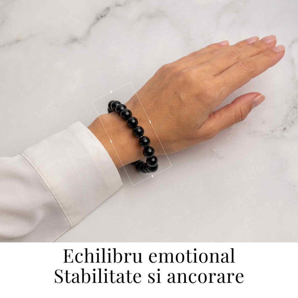 Bratara din Agat Negru Natural cu Margele Rotunde – Echilibru, Protectie si Ancorare [2]