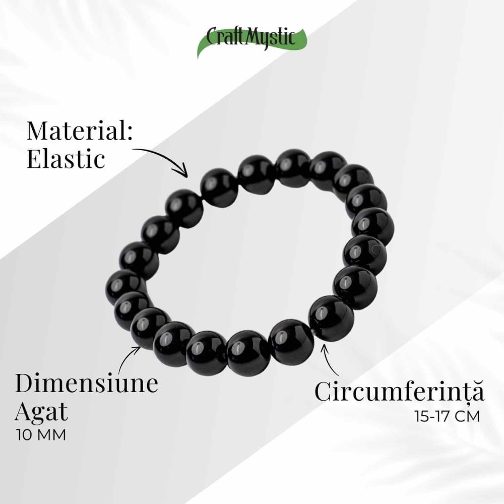 Bratara din Agat Negru Natural cu Margele Rotunde – Echilibru, Protectie si Ancorare [5]
