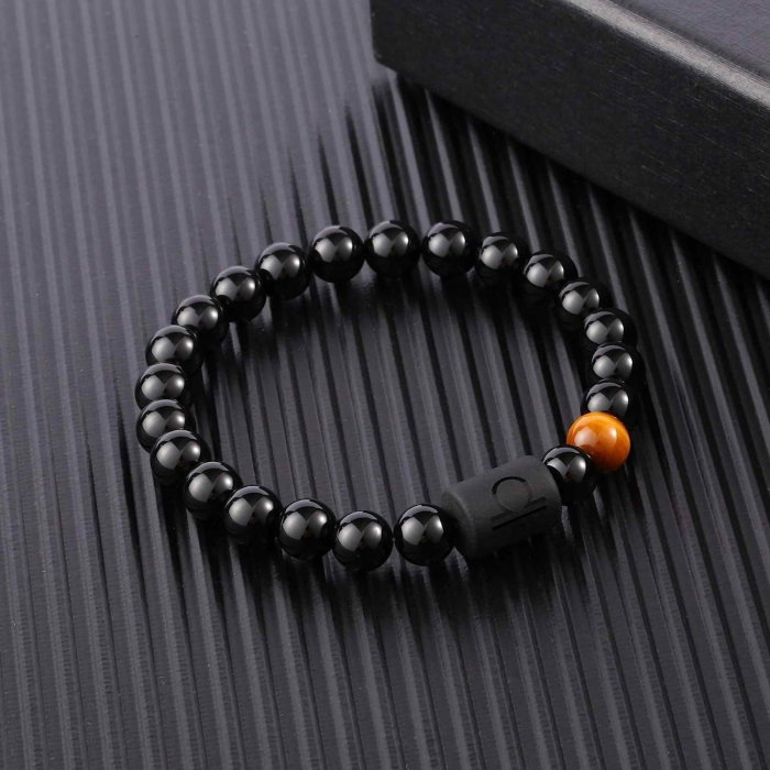 Bratara din pietre naturale 8mm Obsidian si Ochi de Tigru pentru barbati cu cele 12 constelatii - Include dubla gravura cu semn zodiacal specific [3]