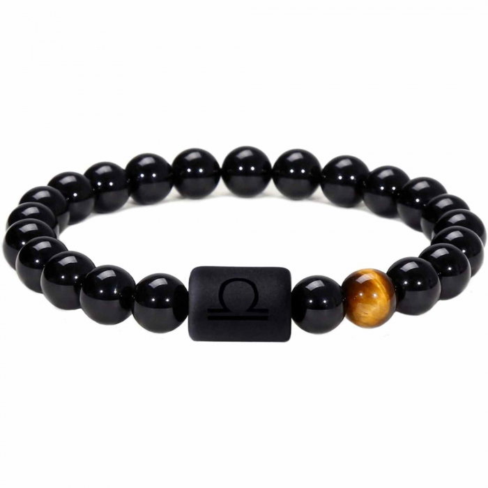 Bratara din pietre naturale 8mm Obsidian si Ochi de Tigru pentru barbati cu cele 12 constelatii - Include dubla gravura cu semn zodiacal specific [1]